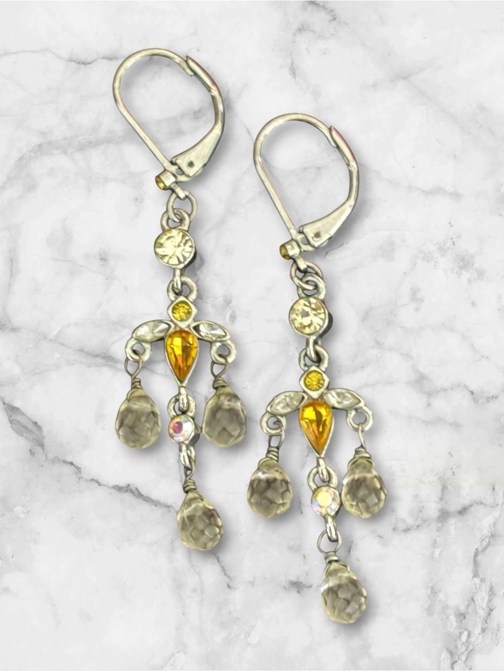 1928 Amber and Champagne Crystal Chandelier Earrings